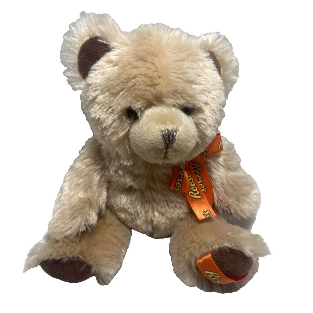 Galarie Reeces Candy Teddy Bear Tan 8 inch Sitting With Bow Stuffed Animal EUC